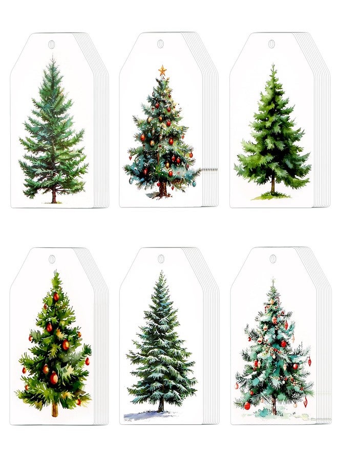 Konsait Christmas Tree Gift Tags, 60 Pack Watercolor Christmas Tree Tags with String, Winter Xmas Holiday Wrapping Accessories DIY Crafts - Image 1